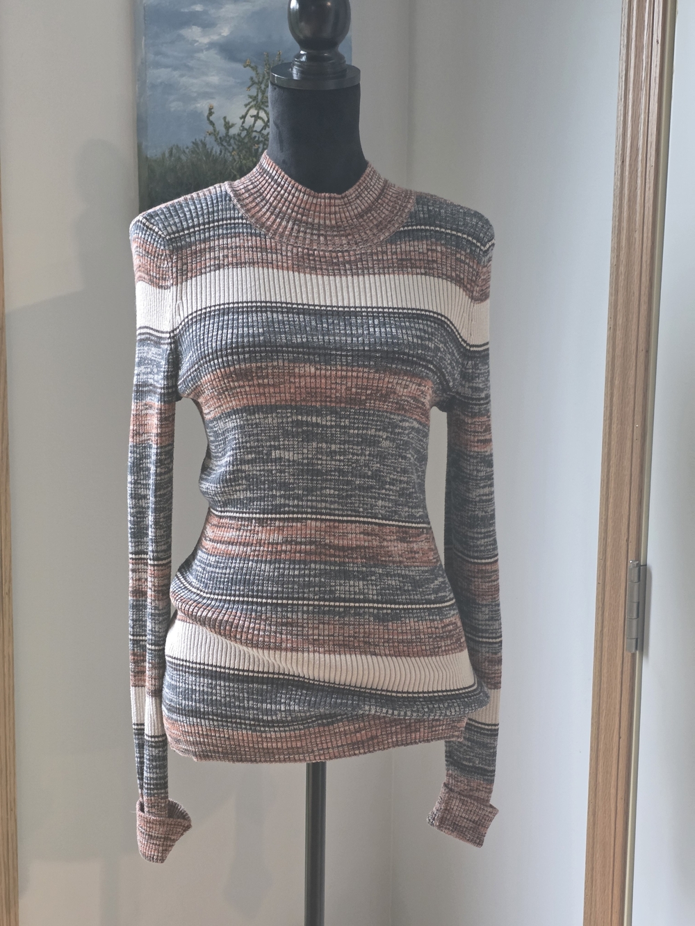 prAna Acadia Sweater, Textured Ribbed Print- Women's Size Large